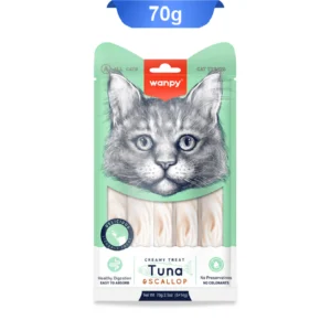 بستنی گربه ونپی طعم تن و اسکالوپ بسته سبز 5 عددی Wanpy Creamy Treat Tuna & Scallop