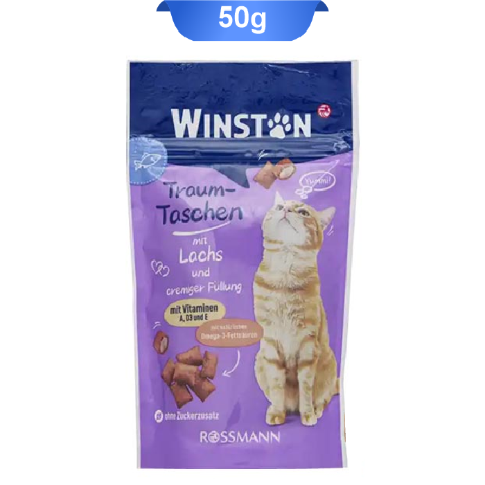 winston-treats-with-lachs-50g-01 تشویقی گربه وینستون بالشتی طعم سالمون وزن 50 گرم Winston - Image 1