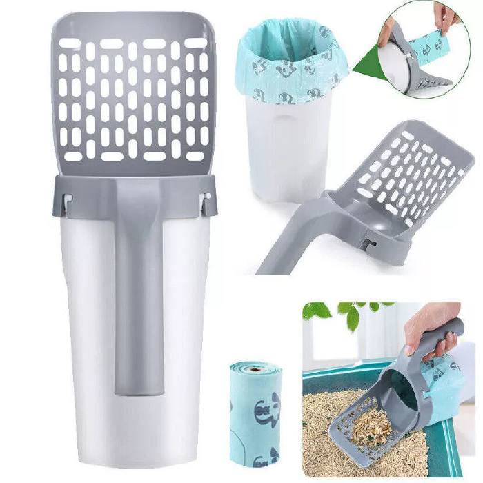 cat-litter-scooper-01 بیلچه مخزن دار ظرف خاک گربه از جنس پلاستیک فشرده Cat Litter Scooper - Image 1