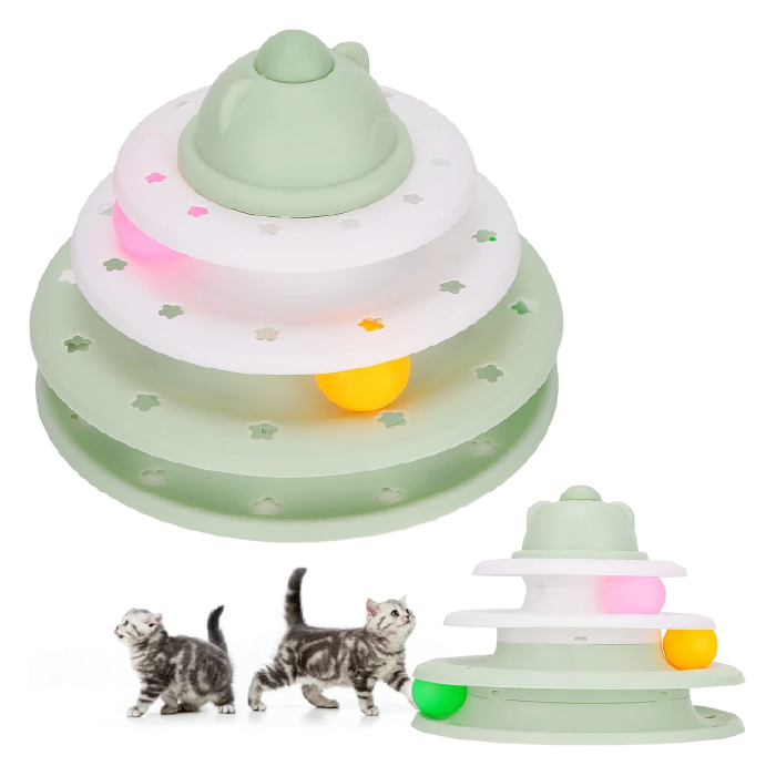 derclive-cat-track-turntable-toy-3-levels-prevent-sliding-interactive-rolling-ball-kitten-puzzle-tower-training-toy-01 اسباب بازی گربه سه طبقه طرح گربه وارداتی - Image 1
