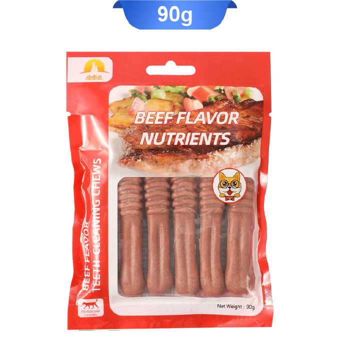 beef-flavor-nutrents-90g تشویقی سگ دنتال مدل مسواکی طعم گوشت گاو وزن 90 گرم Teeth Cleaning Chews - Image 1