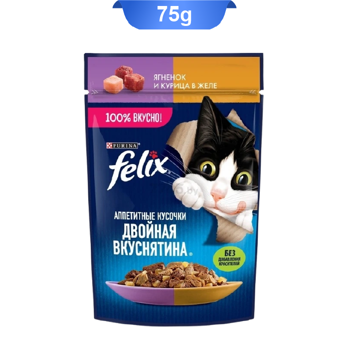 felix-lamb-and-chicken-in-jelly پوچ گربه فلیکس طعم بره و مرغ در ژله وزن 75 گرم کد 103122 Felix Cat Pouch - Image 1