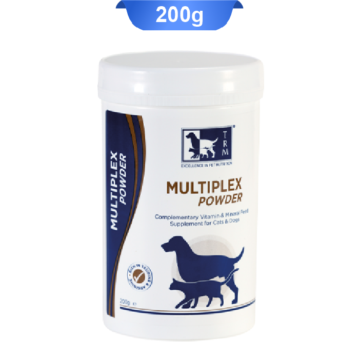 trm-multiplex-powder-200g خرید پودر مکمل مولتی پلکس تی آر ام، مولتی ویتامین سگ و گربه