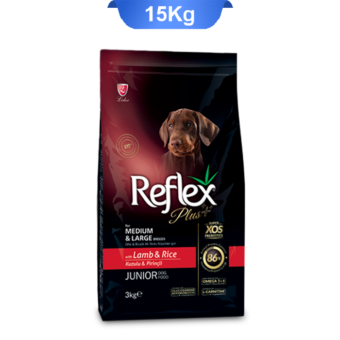 reflex-plus-lamb-rice-junior-15kg غذا خشک سگ جونیور نژاد متوسط و بزرگ رفلکس پلاس وزن 15 کیلوگرم Junior Medium & Large Breed Lamb & Rice - Image 1