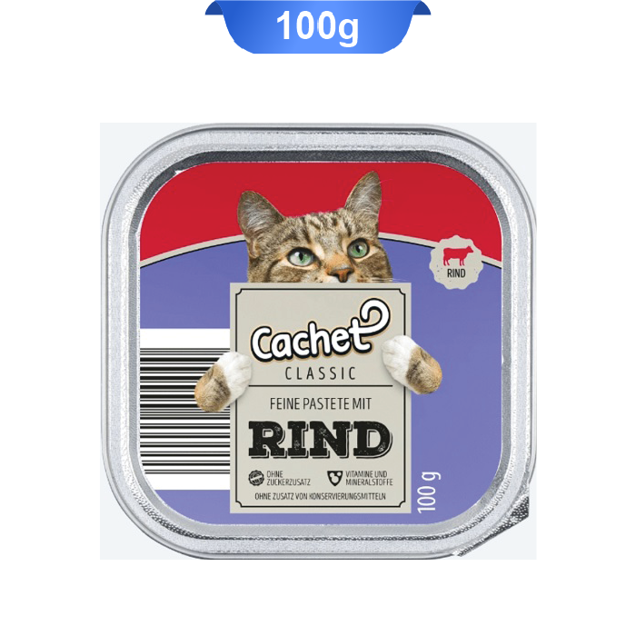 cachet-01 ووم گربه کچت طعم گوشت گاو وزن 100 گرم Cachet Rind - Image 1