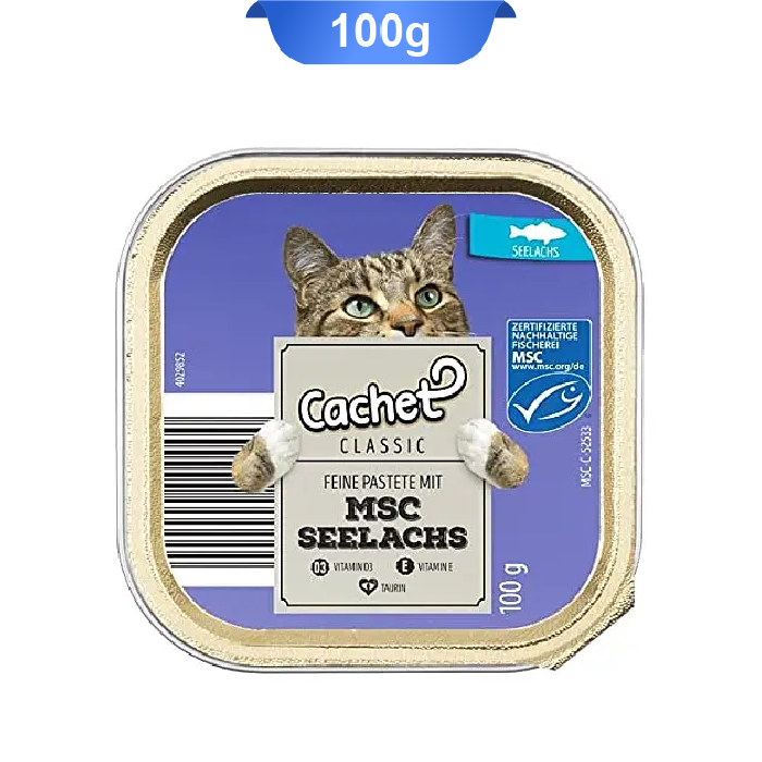 cachet-04 ووم گربه کچت طعم ماهی وزن 100 گرم Cachet Seelachs - Image 1