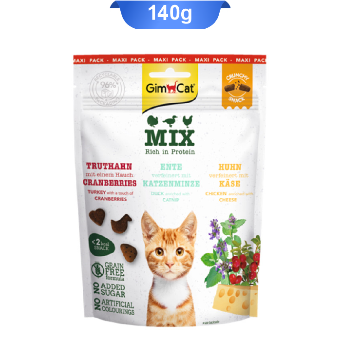 gimcat-mix-140g تشویقی مغزدار گربه نوتری جیم کت میکس طعم اردک و مرغ و بوقلمون وزن 140 گرم GimCat Nutri Country Mix - Image 1
