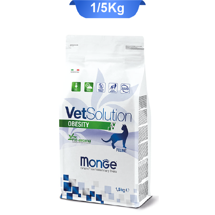monge-vet-solution-cat-food-obesity-1.5kg غذای خشک گربه عقیم مونژه اوبیسیتی مناسب کاهش وزن طعم مرغ وزن 1.5 کیلوگرم Monge VetSolution Obesity - Image 1