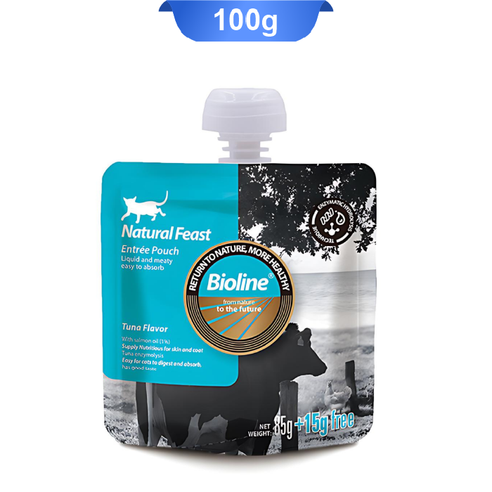 bioline-01 پوچ گربه بایولاین طعم ماهی تن وزن 100 گرم Bioline Tuna Flavor - Image 1