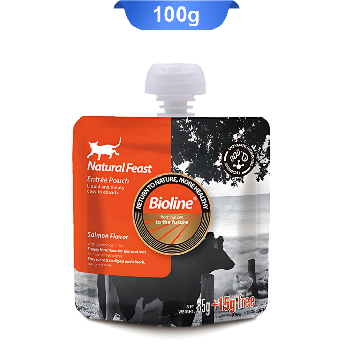 bioline-02 پوچ گربه بایولاین طعم ماهی سالمون وزن 100 گرم Bioline Salmon Flavor - Image 1