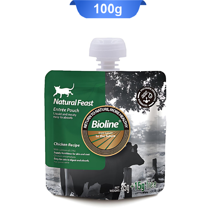 bioline-03 پوچ گربه بایولاین طعم مرغ وزن 100 گرم Bioline Chicken Flavor - Image 1