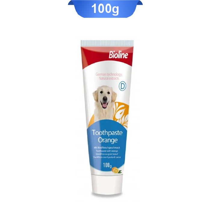 bioline-tooth-paste-with-orange-100g خمیر دندان سگ بایولاین طعم پرتقال وزن 100 گرم Bioline ToothPaste With Orange - Image 1