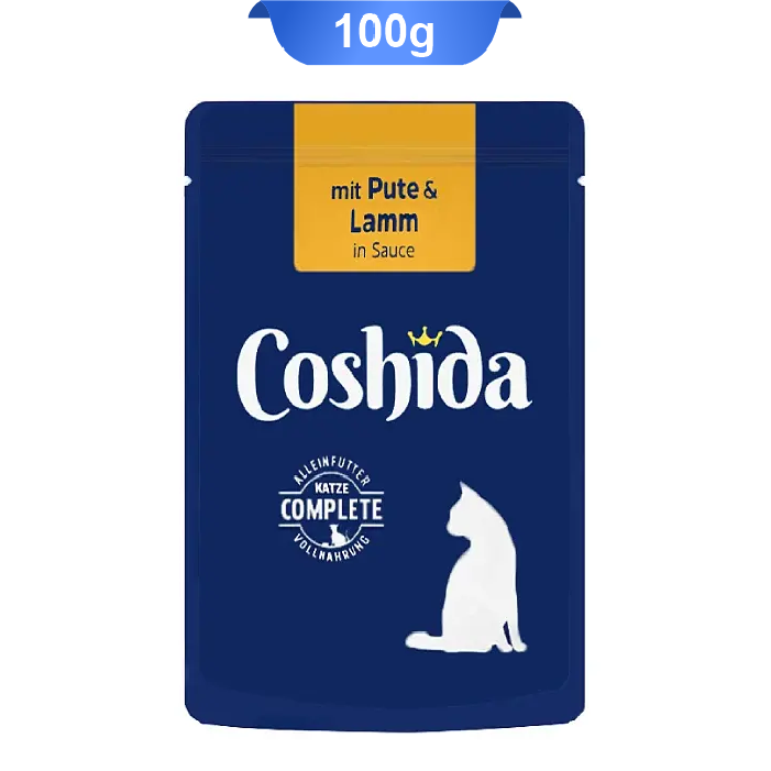 dein-bestes-100g-03-02 پوچ گربه کوشیدا طعم بوقلمون و بره در سس وزن 100 گرم کد 103146 Coshida Mit Pute & Lamm In Sauce - Image 1