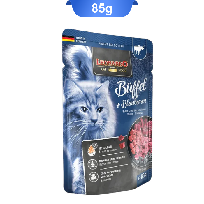 leonardo-pouch-buffalo-blueberries-85g پوچ گربه لئوناردو طعم گاومیش و بلوبری وزن 85 گرم Leonardo - Image 1
