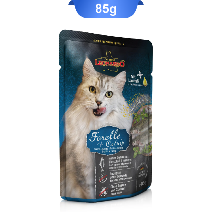 leonardo-pouch-trout-catnip-85g پوچ گربه لئوناردو با طعم قزل آلا و کت نیپ وزن 85 گرم Leonardo - Image 1