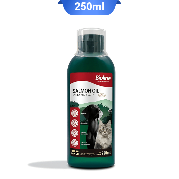 salmon-oil-bioline-250ml روغن ماهی سالمون سگ و گربه بایولاین حجم 250 میلی لیتر Bioline Salmon Oil - Image 1
