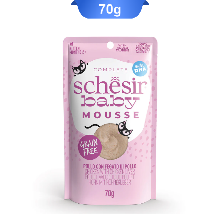 schesir-baby-mousse-chicken-liver-70g پوچ بچه گربه شسیر بیبی موس طعم مرغ و جگر وزن 70 گرم (Schesir) - Image 1