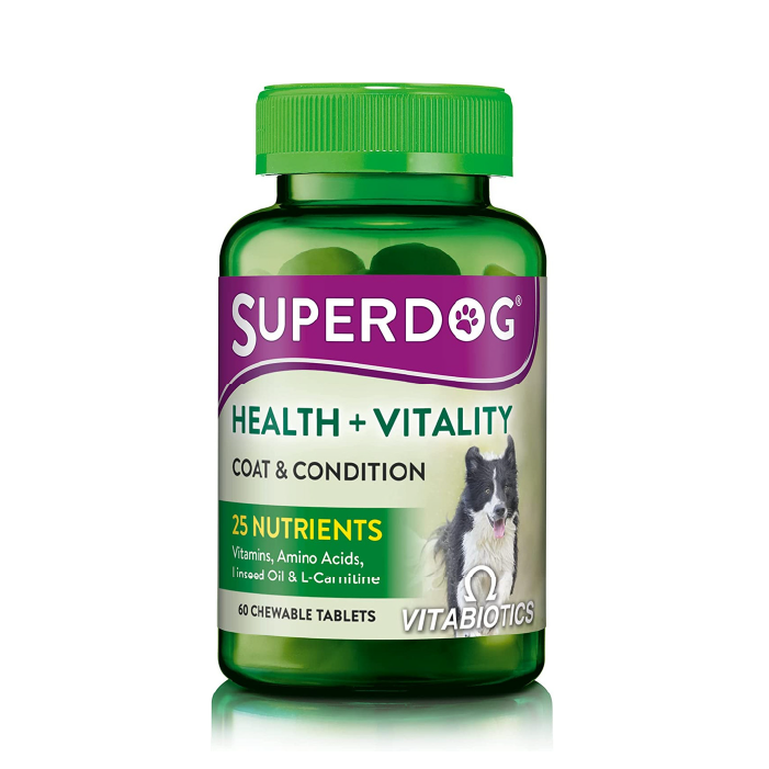 superdog-coat-condition-tablet-60-01 قرص مکمل پوست و مو سگ ویتابیوتیکس سوپر داگ بسته 60 عددی مدل SuperDog Health Vitality - Image 1