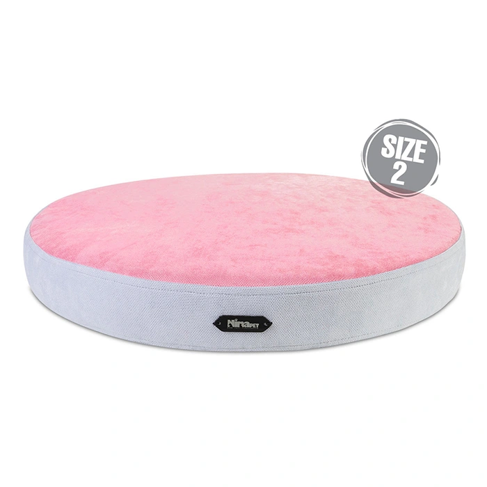 Bed-Pink-cat-dog- تشک گرد سگ و گربه جنس پارچه مبلی با دوام رنگ صورتی کمرنگ