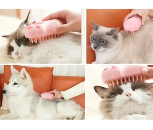 برس شارژی بخاردار سگ و گربه مدل پنجه رنگ کرم قهوه ای