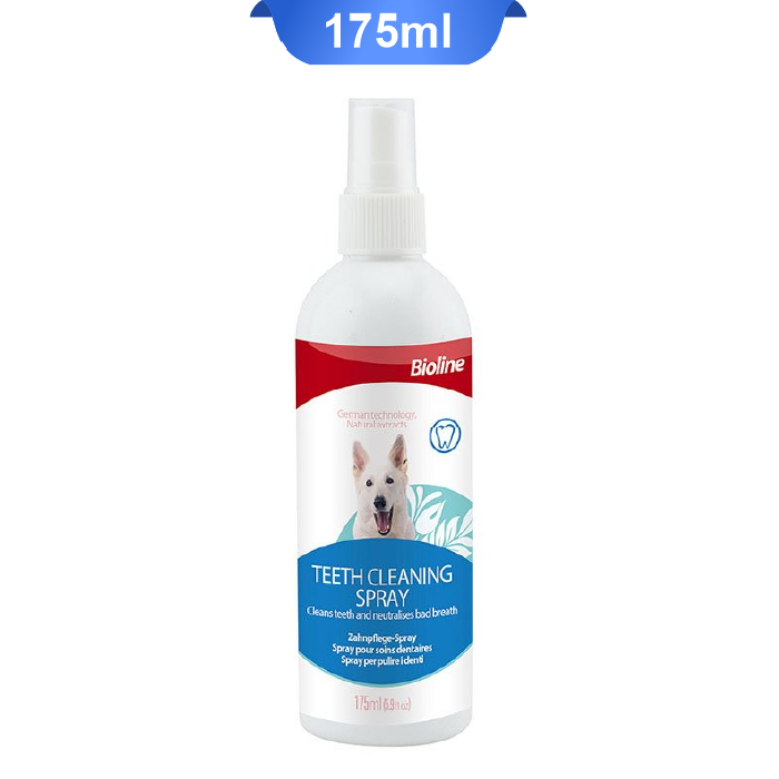 bioline-teeth-cleaning-spray-175ml-01 اسپری تمیزکننده دندان سگ بایولاین حجم 75 میلی لیتر Bioline Teeth Cleaning Spray - Image 1