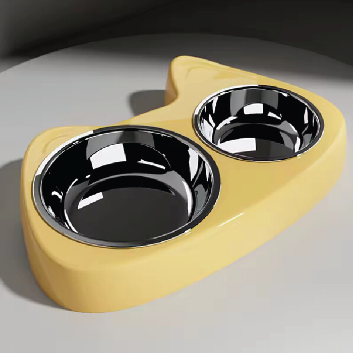 cat-eye-01 ظرف غذا و آب دوقلو سگ و گربه طرح چشم گربه ای کاسه استیل کد 106330 - Image 1