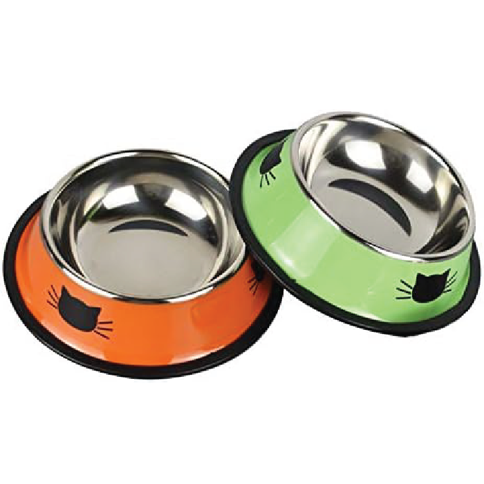 dog-and-cat-food-dish-2-01 ظرف استیل رنگی سگ و گربه طرح گربه (قطر 16 سانتی متر) کد 106325 - Image 1