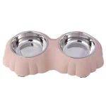 ظرف غذا و آب دو قلو پلاستیکی سگ و گربه طرح گل رزپت کد 106326 - Image 2