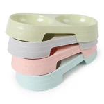 ظرف غذا و آب دو قلو پلاستیکی سگ و گربه طرح دایره ای کوچک کد 106333