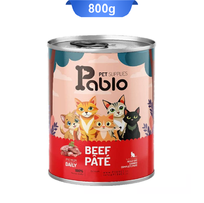 pablo-beef-pate-800gr کنسرو گربه بالغ پابلو پته طعم گوشت خالص وزن 800 گرم Pablo - Image 1