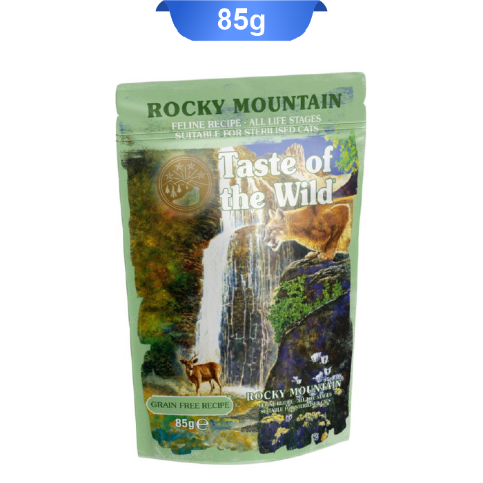 taste-of-the-wild-pouch-pate-sterilised-rocky-mountain-85gr پوچ گربه عقیم تیست آف د وایلد طعم سالمون دودی و گوزن وزن 85 گرم Taste Of The Wild Rocky Mountain - Image 1