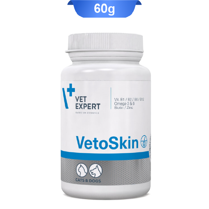 vetoskin-dog-cat-60gr-01 قرص تخصصی پوست و مو سگ و گربه وت اکسپرت مدل وتواسکین 90 عددی VetExpert VetoSkin - Image 1