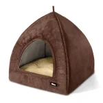 خانه سگ و گربه از جنس مخمل نرم و ضخیم رنگ قهوه ای با تشک کرم