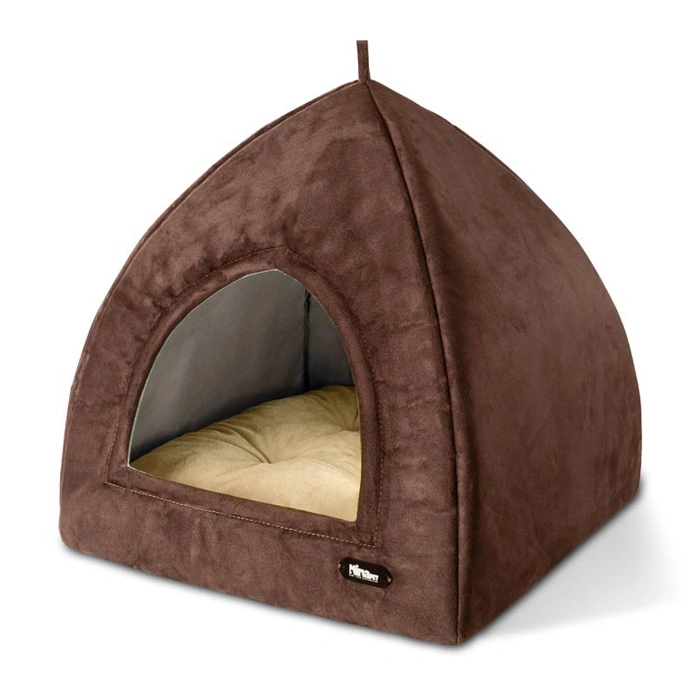 1000- خانه سگ و گربه از جنس مخمل نرم و ضخیم رنگ قهوه ای با تشک کرم