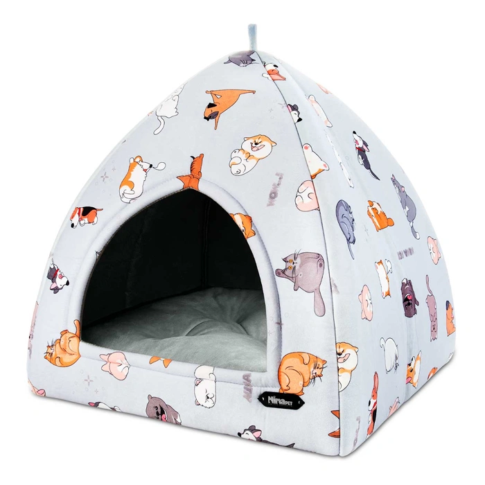 1057- خانه سگ و گربه از جنس مخمل نرم و ضخیم رنگ طوسی مدل سگ و گربه