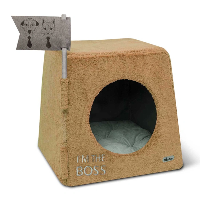 1304- خانه سه کاره سگ و گربه از جنس مخمل نرم و ضخیم مدل باس رنگ نسکافه ای