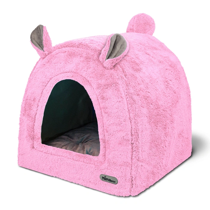 1803- خانه چهار کاره سگ و گربه از جنس مخمل نرم و ضخیم رنگ صورتی مدل خرسی