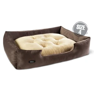 جای خواب سگ و گربه جنس پارچه مبلی درجه یک قهوه ای با تشک کرم