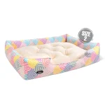 جای خواب سگ و گربه جنس پارچه مبلی درجه یک تشک کرم مدل مربع دایره