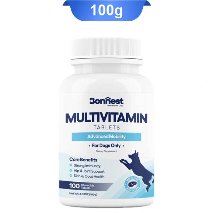 Multivitamin-Tablets- قرص مولتی ویتامین سگ بونست طعم گوشت گاو (100 عددی) وزن 100 گرم Bonnest Multivitamin Tablets - Image 1