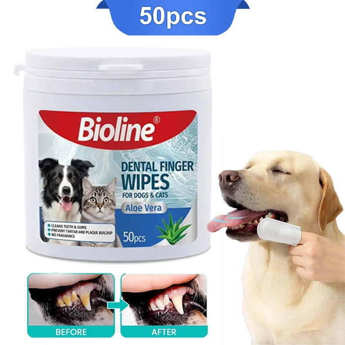 dental-finger-wipes) پد انگشتی تمیزکننده دندان سگ و گربه بایولاین حاوی آلوئه ورا
