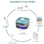 آبخوری اتوماتیک سگ و گربه دارای تصفیه آب طرح گل (دارای LED) ظرفیت 2/5 لیتر - Image 2